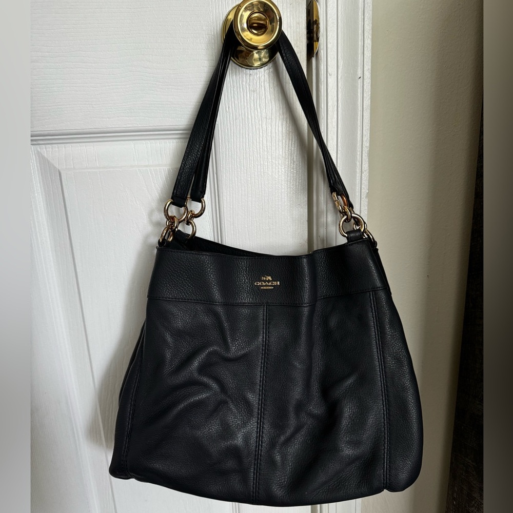 Coach 57545 Lexy Shoulder Bag Pebble Leather IM/ Midnight & Gold
